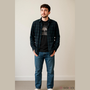 Retro 90's Men's Plaid Flannel Cotton Shirt - Blue and Green